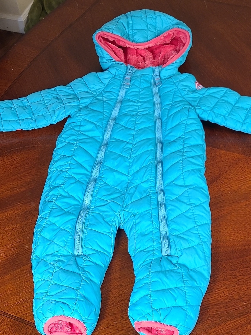 Snozu Girl Winter Snowsuit Turquoise And Pink Fleece 9-12 M One-Piece